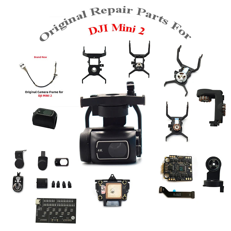 Pièces de cardan d'origine pour DJI Mavic Mini/2/SE Gimbal Coque de caméra Signal/Câble plat Verre d'objectif/Couvercle Support d'amortisseur Bras de roulis/lacet