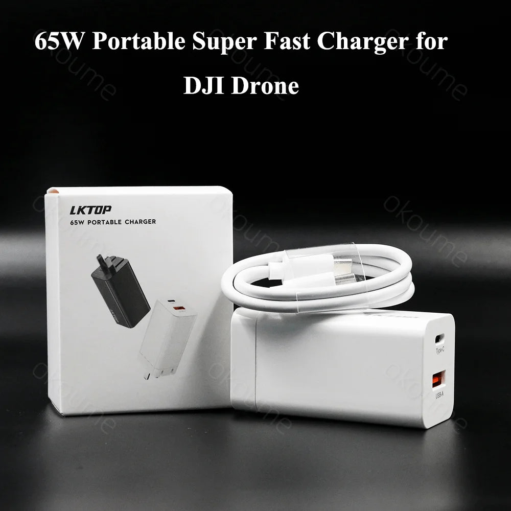 65W Super Fast Charging Adapter for DJI Mavic 3 Series USB-A Type-C Charger for DJI Air 3/Avata/Goggles 2 Battery/ Mini 2 / 2 SE